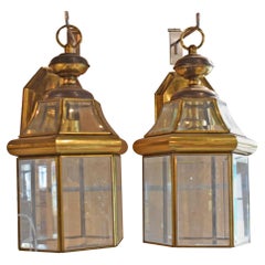 Vintage Fine Pair of Brass & Glass Lanterns