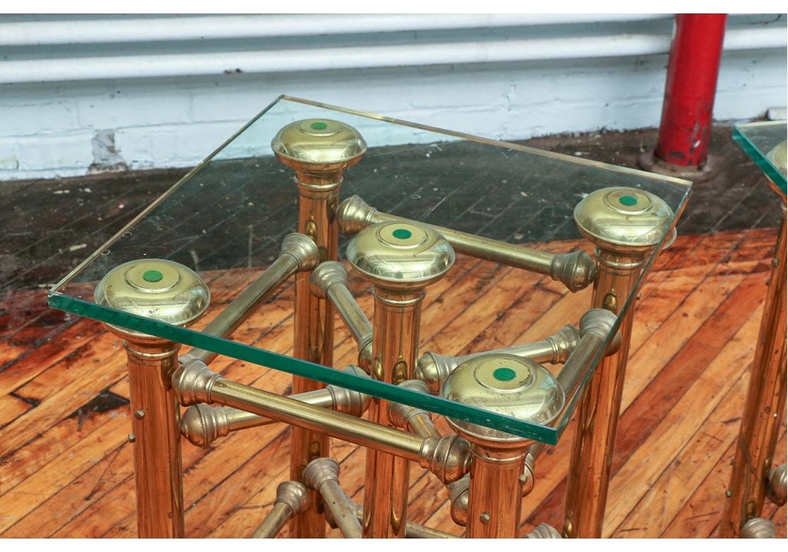 Fine Pair of Brass Glass Topped Industrial Style End Tables 2