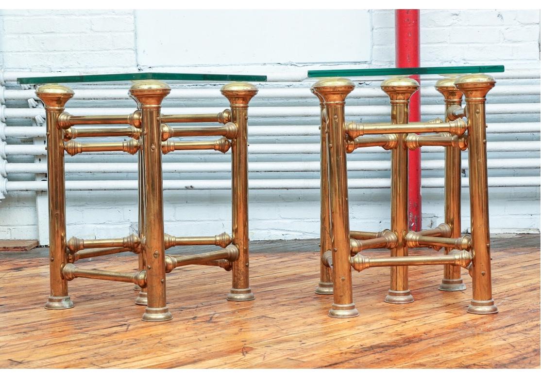 Fine Pair of Brass Glass Topped Industrial Style End Tables 3