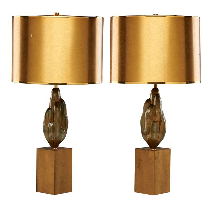 Fine Pair of Brass Lamps by Maison Charles