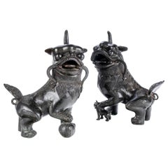 Fine Pair of Bronze Guardian Foo Lions