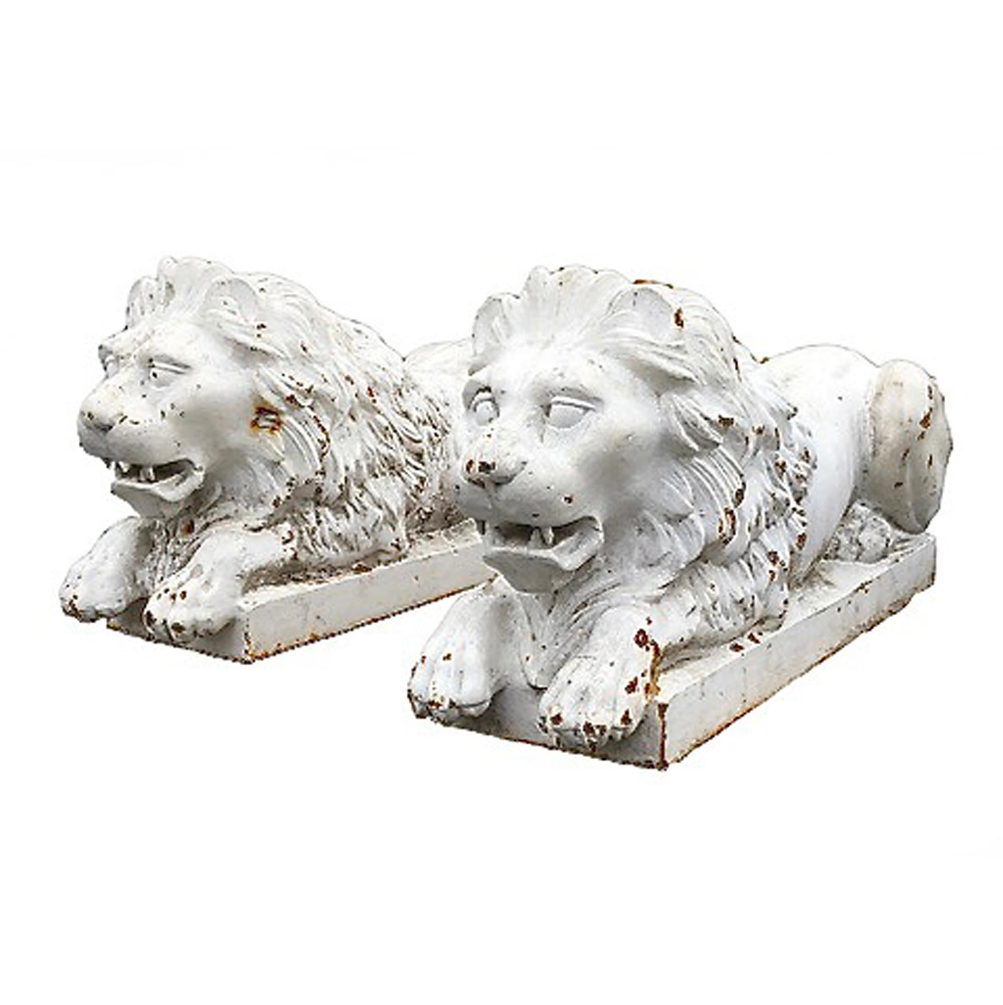 This pair of c.1880 American cast-iron garden lions was made in a foundry in the northeast, possibly in New York or Pennsylvania. Although some call this form a J. W. Fiske design, these are not foundry marked. The deep and crisp cast details are