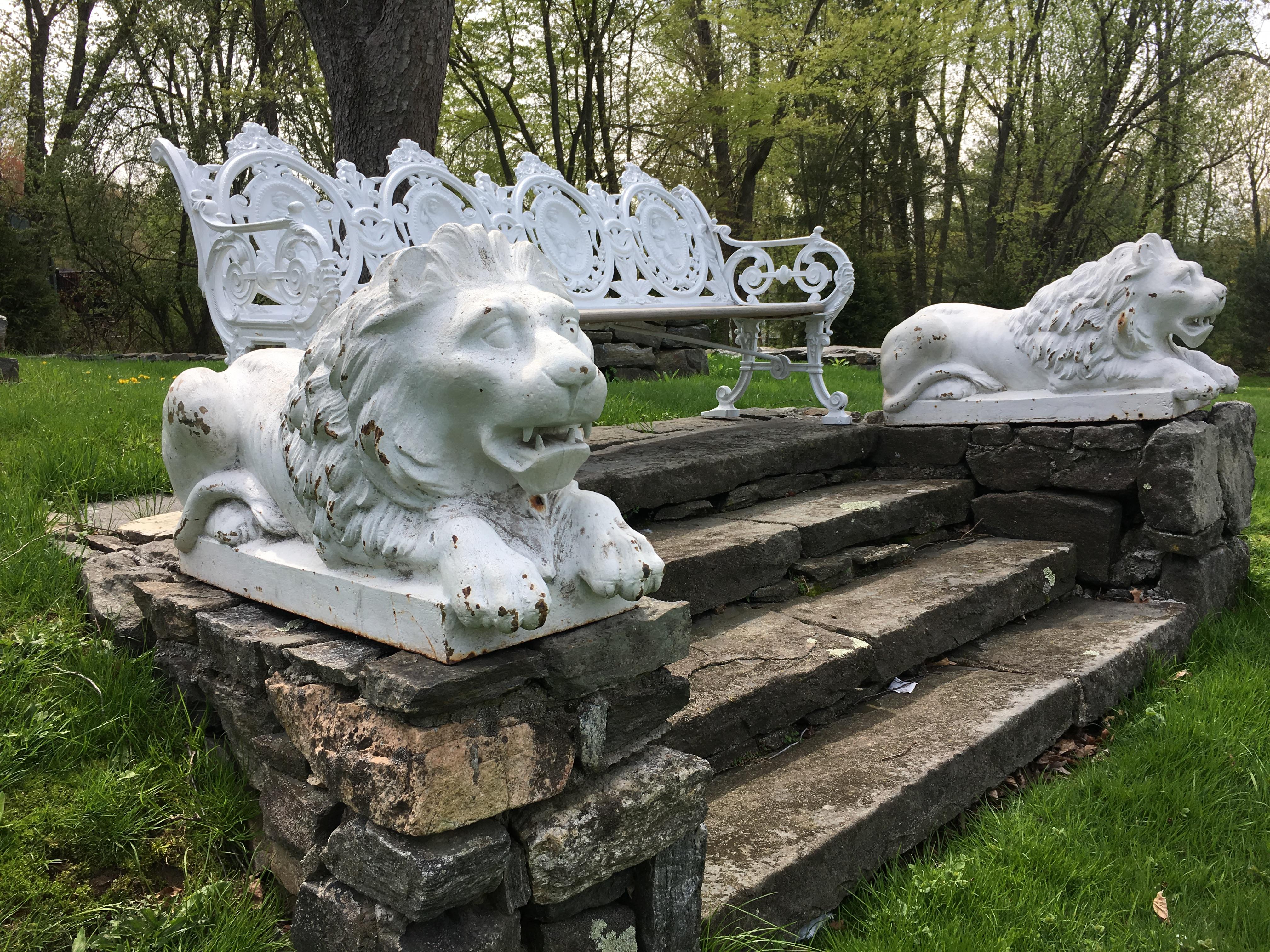 Fine Pair of C.1880 American Cast-Iron Lion Garden Sculptures 5