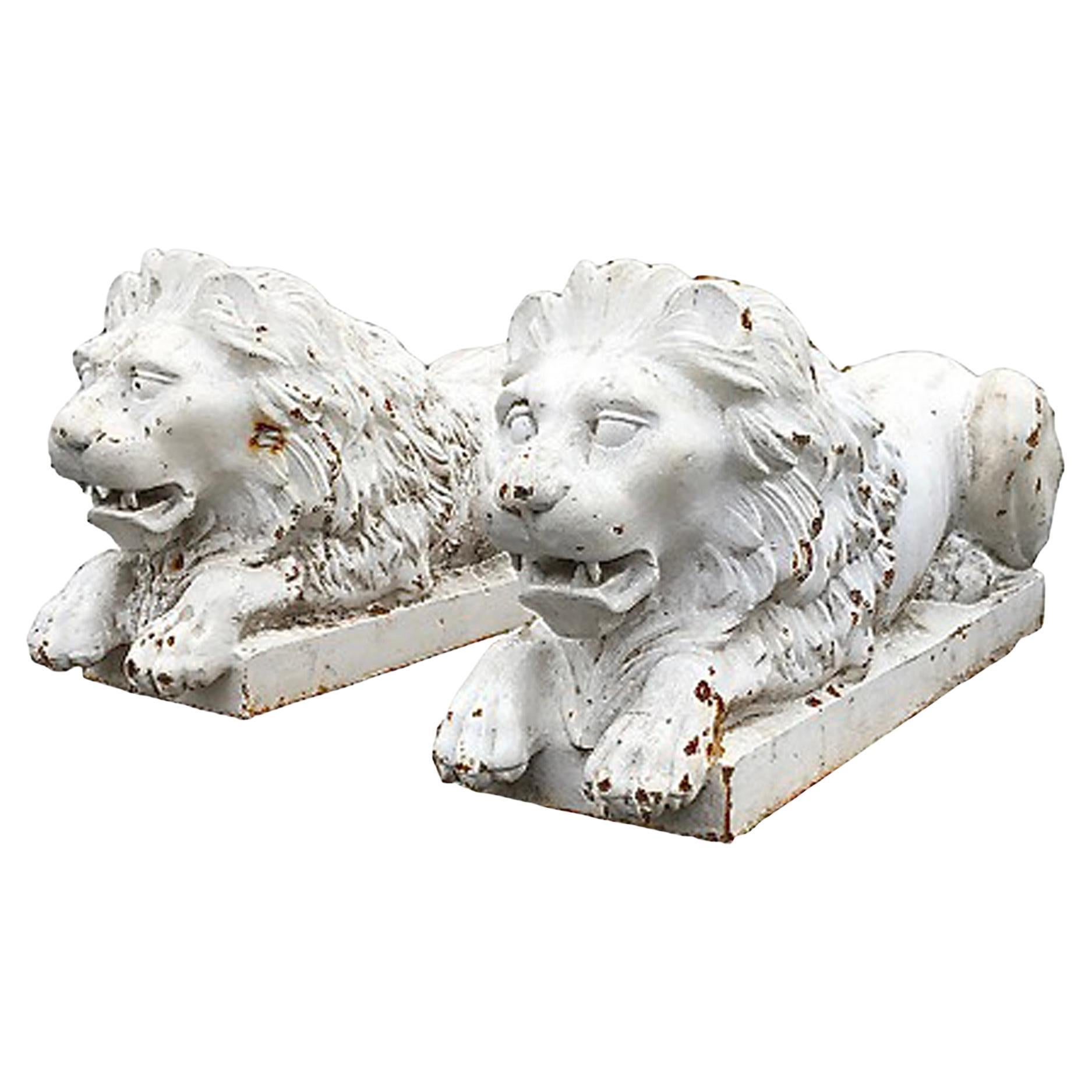Fine Pair of C.1880 American Cast-Iron Lion Garden Sculptures
