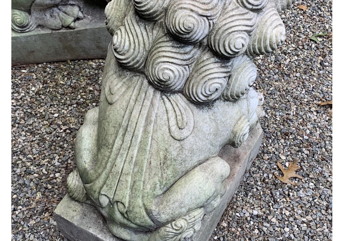 Fine Pair of Carved Marble Garden Foo Lion Figures 3