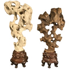 Fine Pair of Chinese Black and White Taihu Infinity Scholar Stones