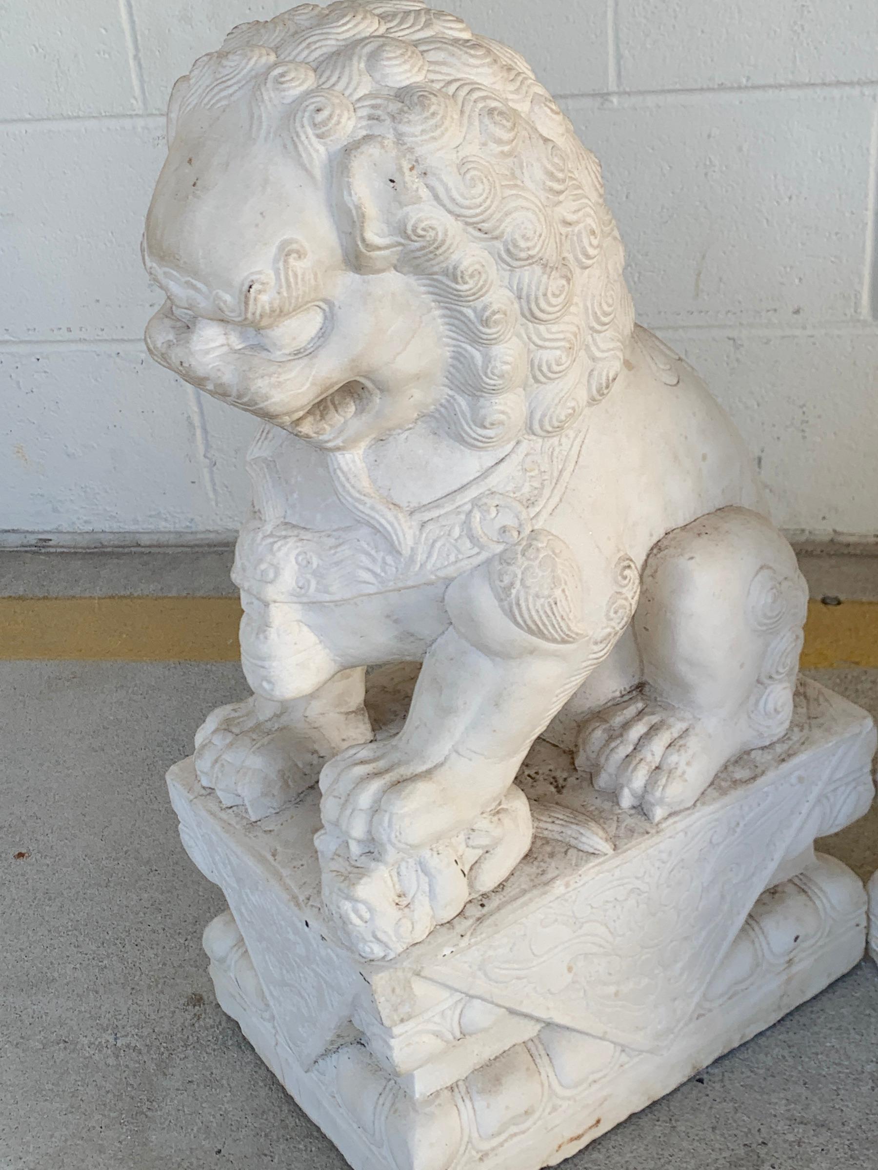 Fine Pair of Chinese Export Marble Seated Foo Dogs For Sale 1