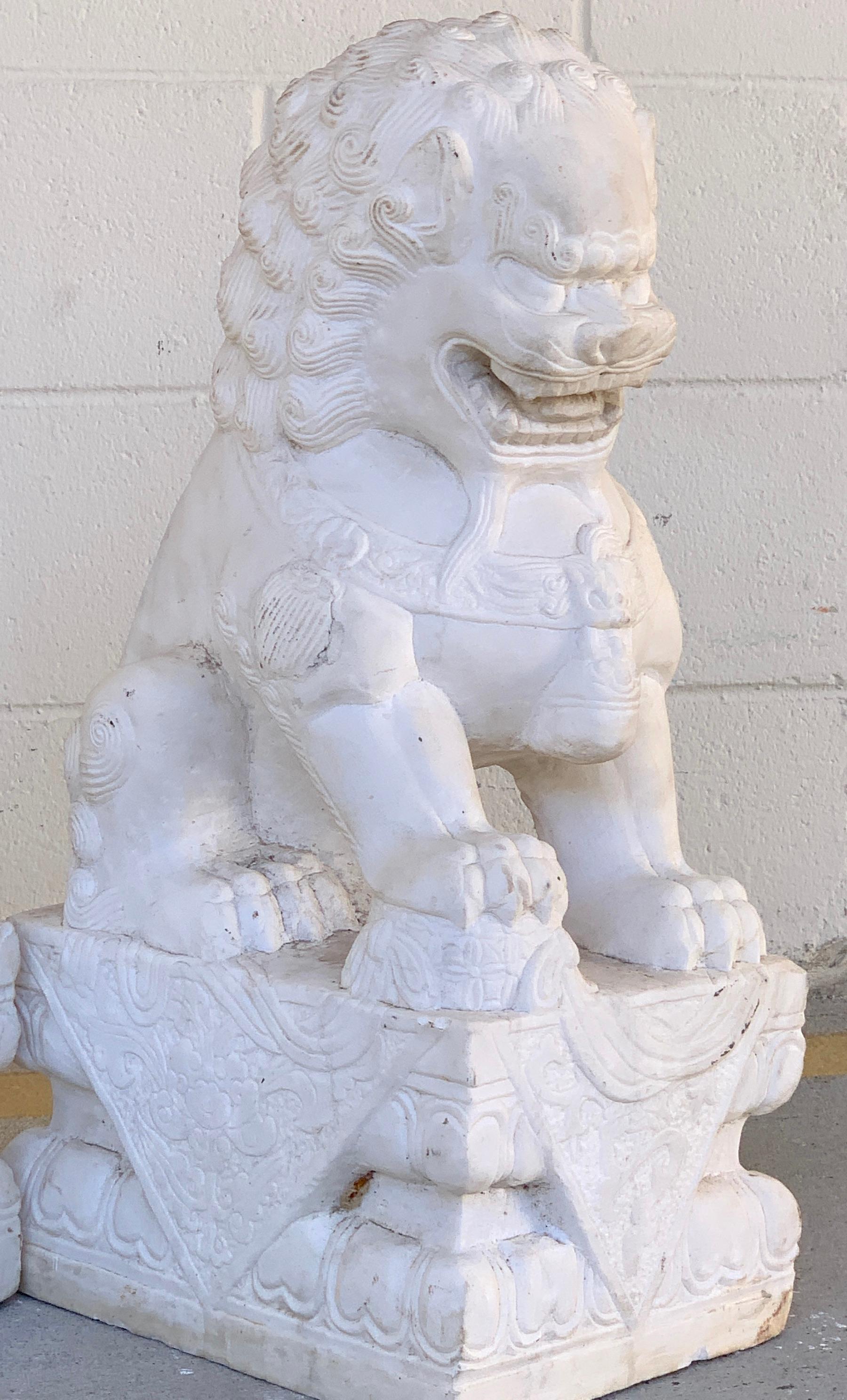 Fine Pair of Chinese Export Marble Seated Foo Dogs For Sale 2