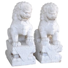 Fine Pair of Chinese Export Marble Seated Foo Dogs