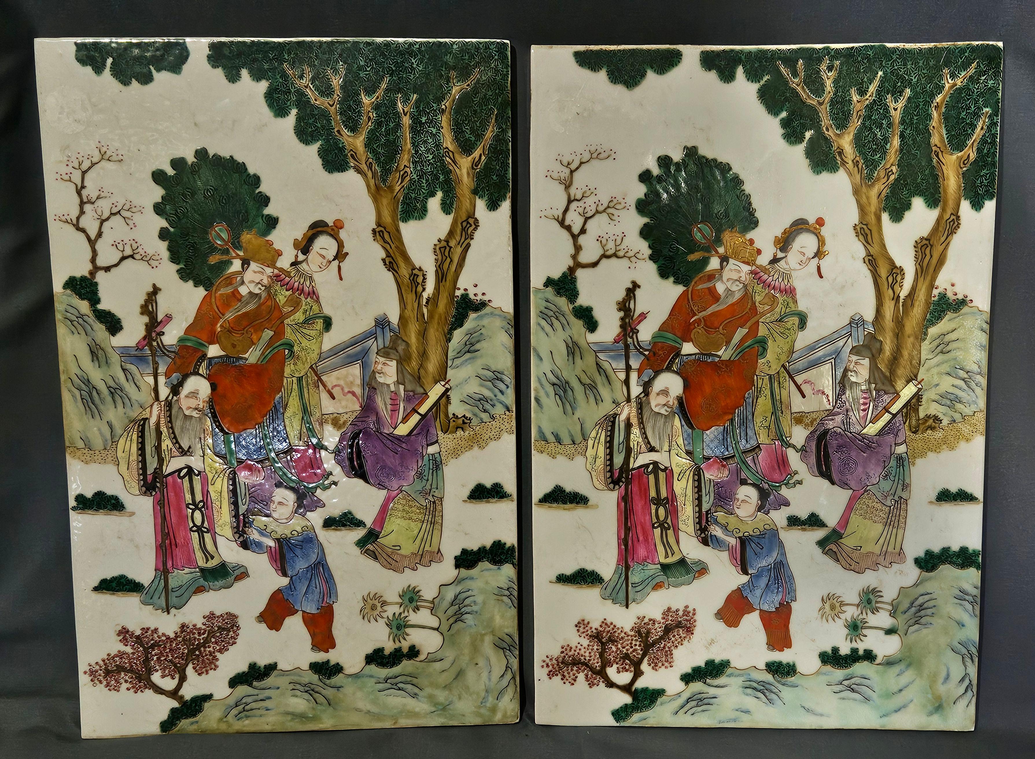 Pair of Chinese Famille Rose Porcelain Plaques. Nicely detailed and in excellent condition with no chips, cracks, or damage. 



  
