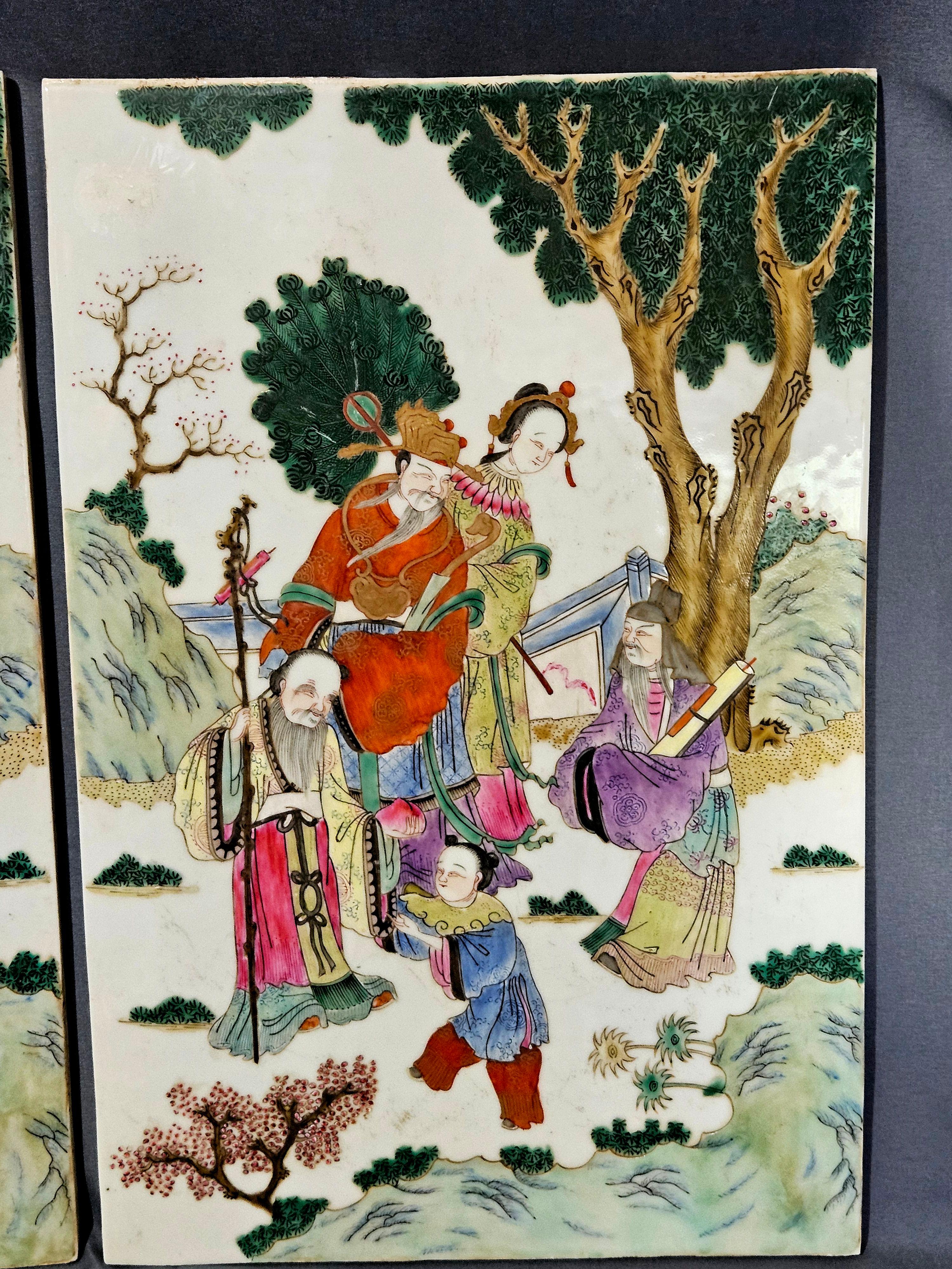 Asian Fine Pair of Chinese Famille Rose Porcelain Plaques 19th Century For Sale