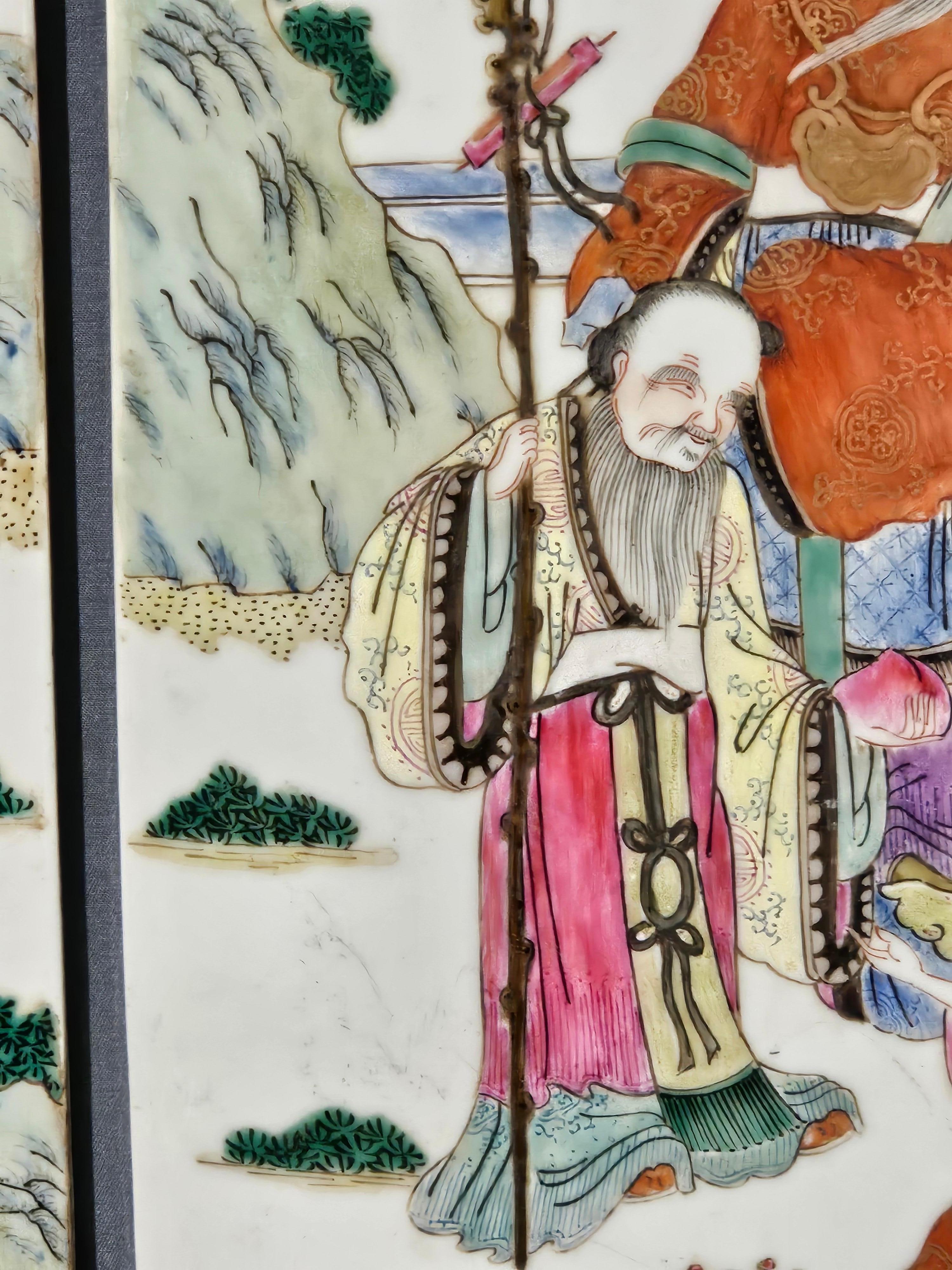 Fine Pair of Chinese Famille Rose Porcelain Plaques 19th Century For Sale 3