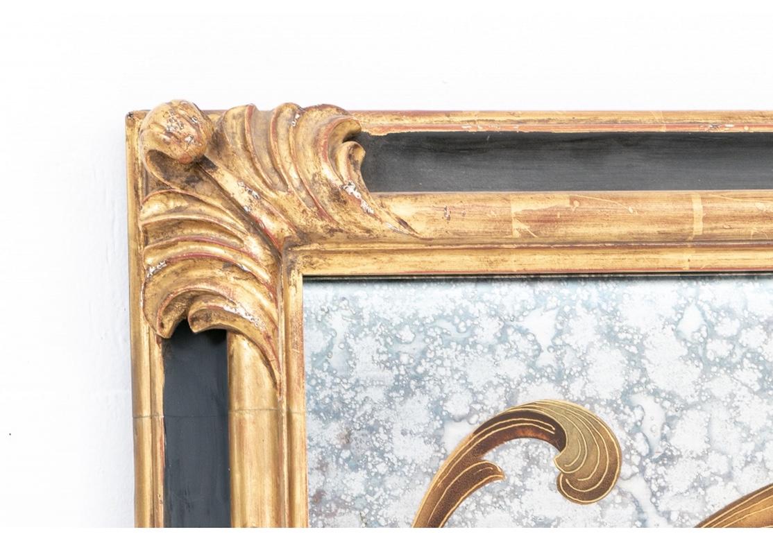 Hollywood Regency Fine Pair of Chinoiserie Decorated Mottled Mirrors