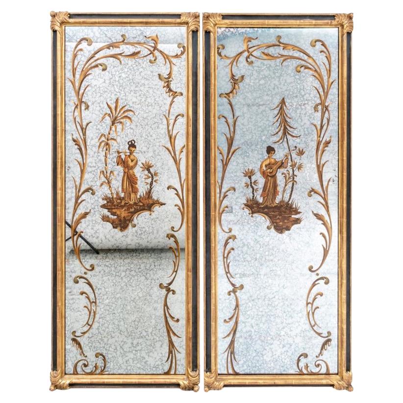 Fine Pair of Chinoiserie Decorated Mottled Mirrors
