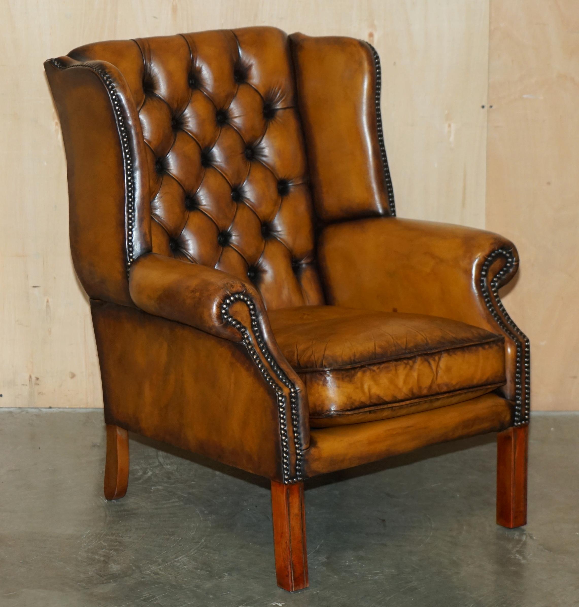 Royal House Antiques

Royal House Antiques is delighted to offer for sale this lovely pair of vintage circa 1960's, Chesterfield Whisky brown leather fully restored wingback armchairs 

Please note the delivery fee listed is just a guide, it covers