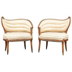 Fine Pair of Complimentary Hollywood Regency Style Lounge Chairs