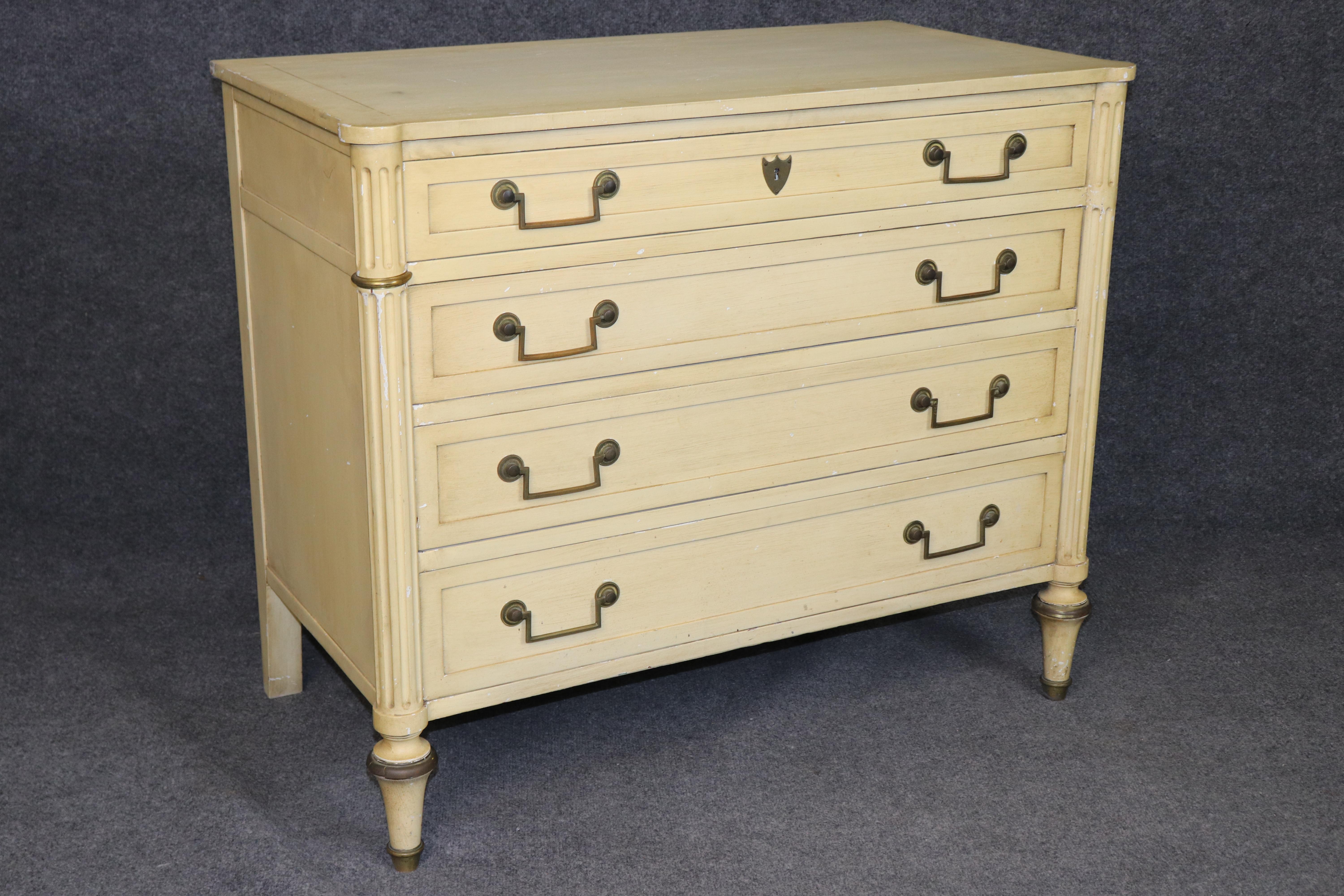 Mid-20th Century Fine Pair of Creme Painted French Directoire Style Commodes For Sale