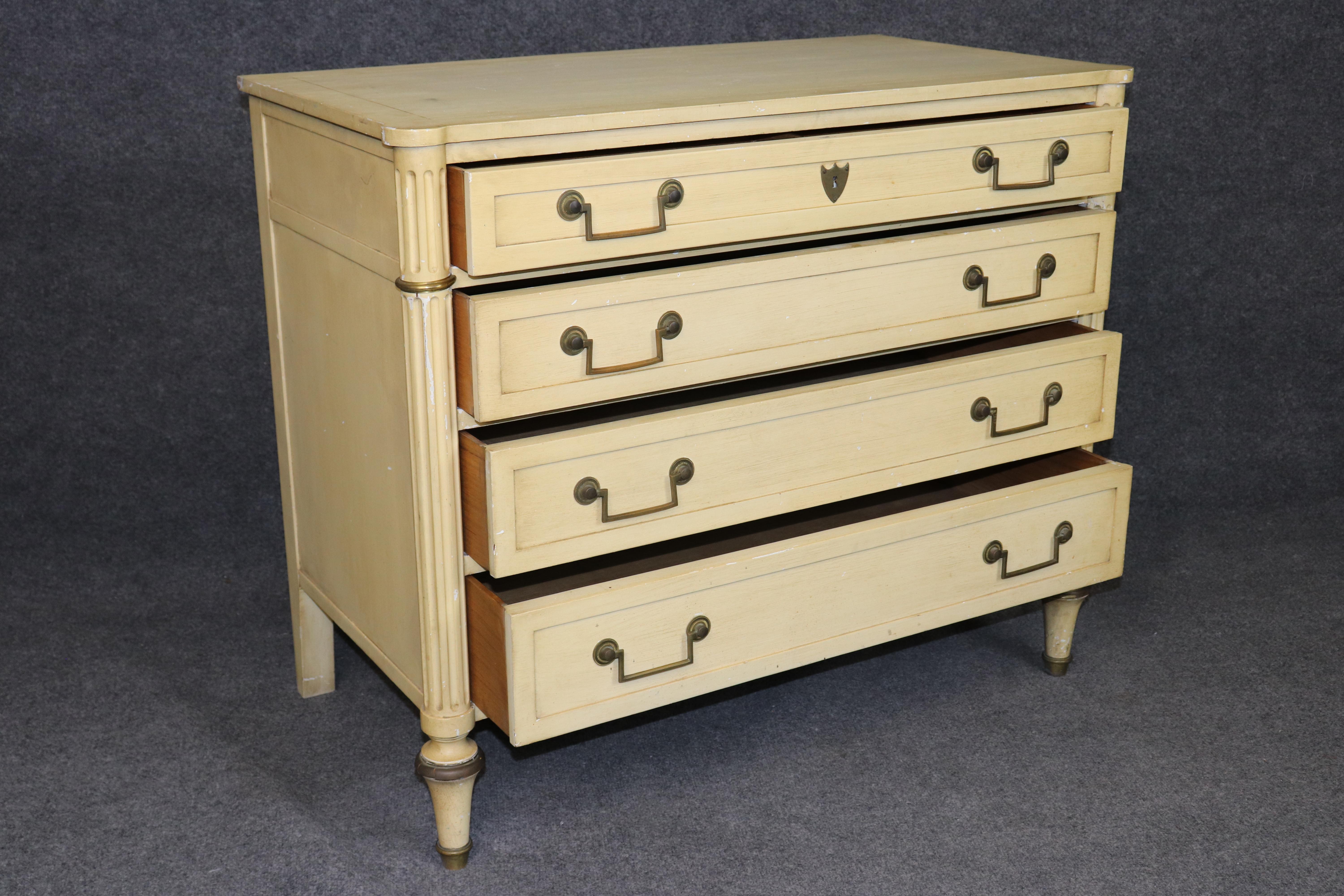 Brass Fine Pair of Creme Painted French Directoire Style Commodes For Sale