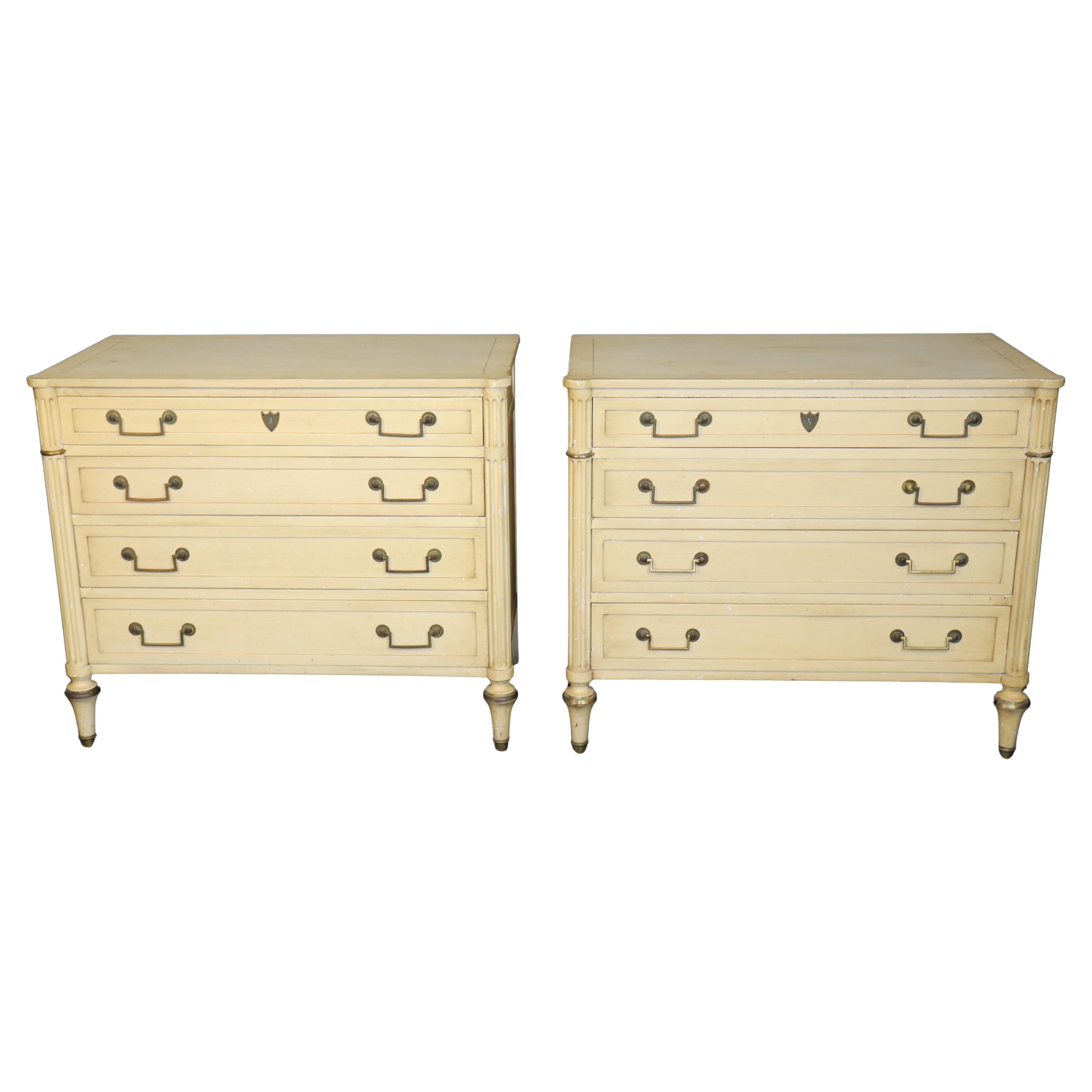Fine Pair of Creme Painted French Directoire Style Commodes For Sale