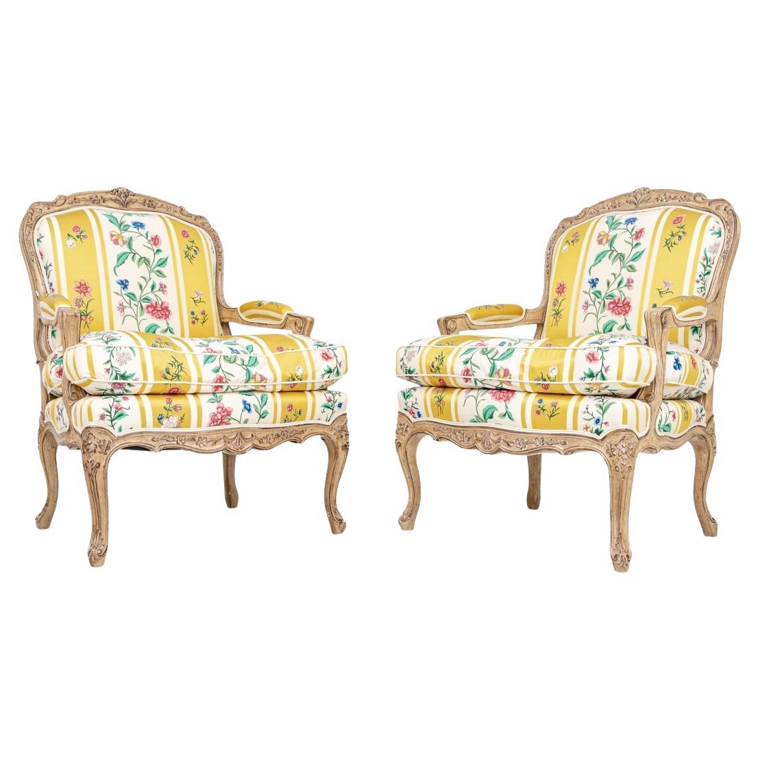 Fine Pair Of Custom Louis XV Style Bergeres For Sale