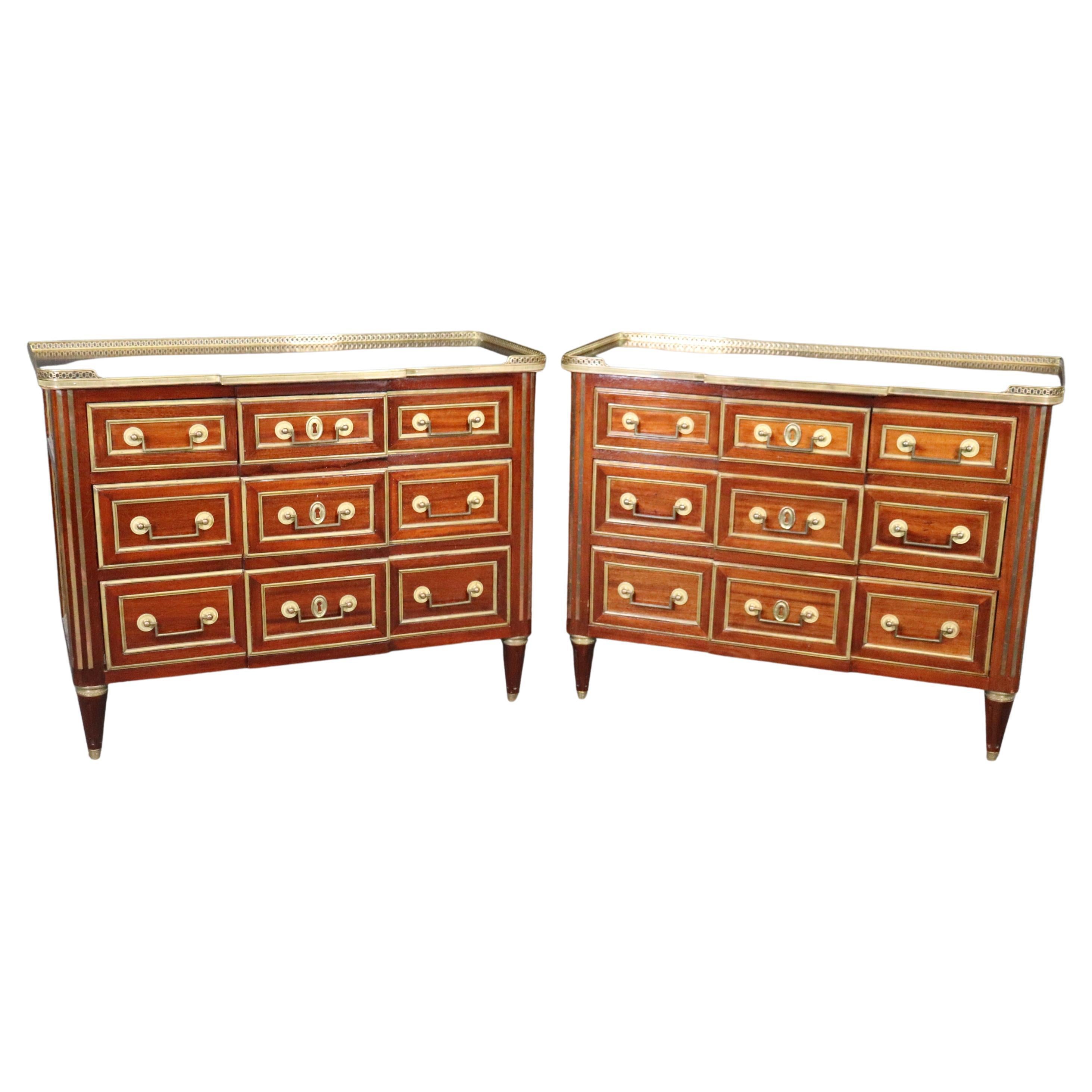 Fine Pair of Custom-Made French Louis XVI Bronze Mounted Jansen Style Commodes