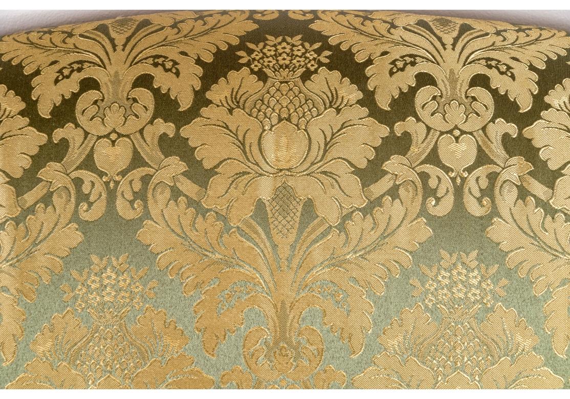 Fine Pair Of Custom Upholstered Camelback Love Seats For Sale 4