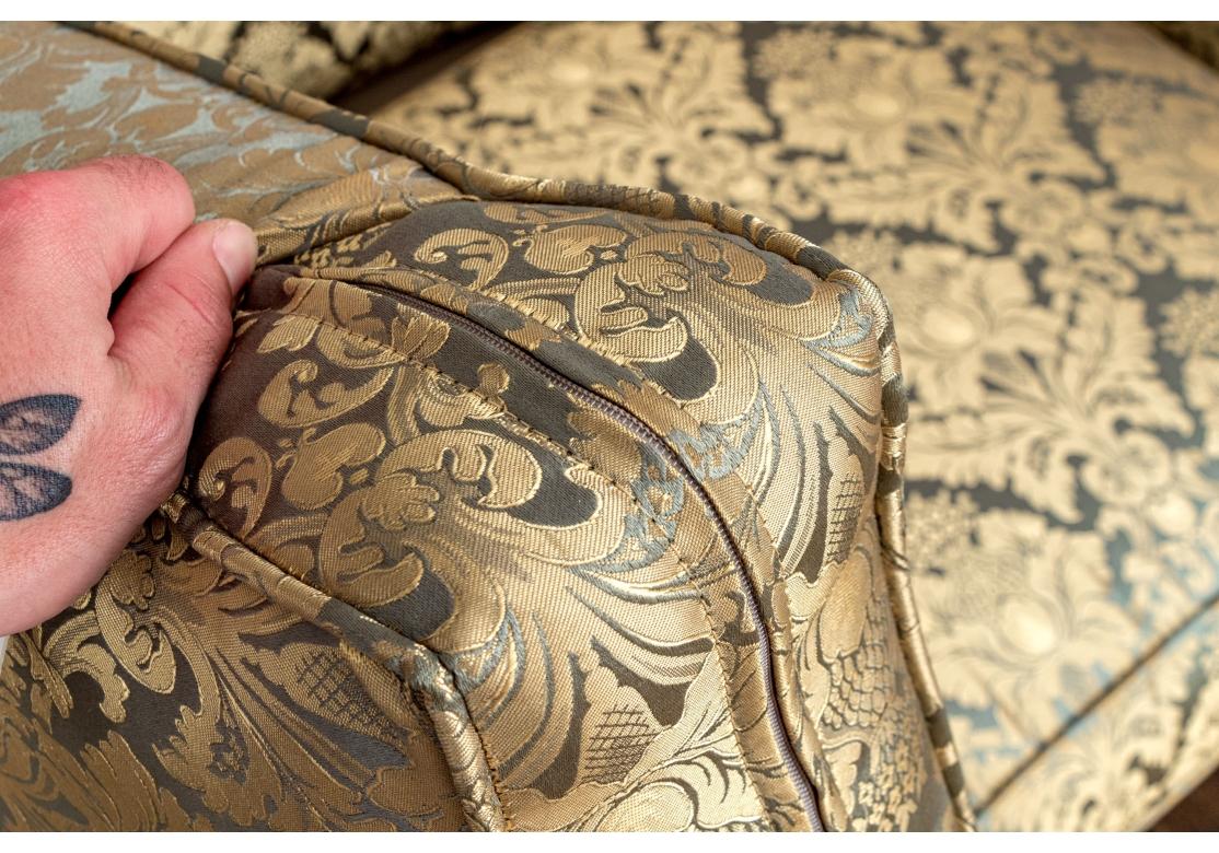 Fine Pair Of Custom Upholstered Camelback Love Seats For Sale 5