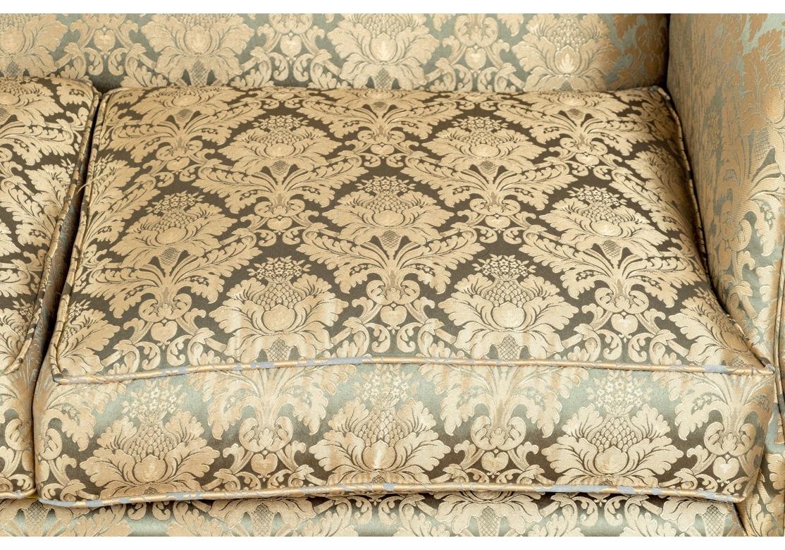 Fine Pair Of Custom Upholstered Camelback Love Seats For Sale 9