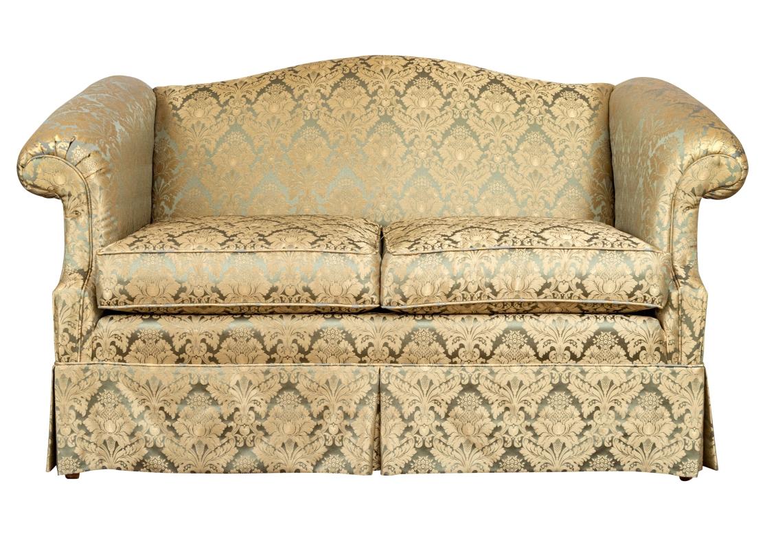 Fine Pair Of Custom Upholstered Camelback Love Seats For Sale 10