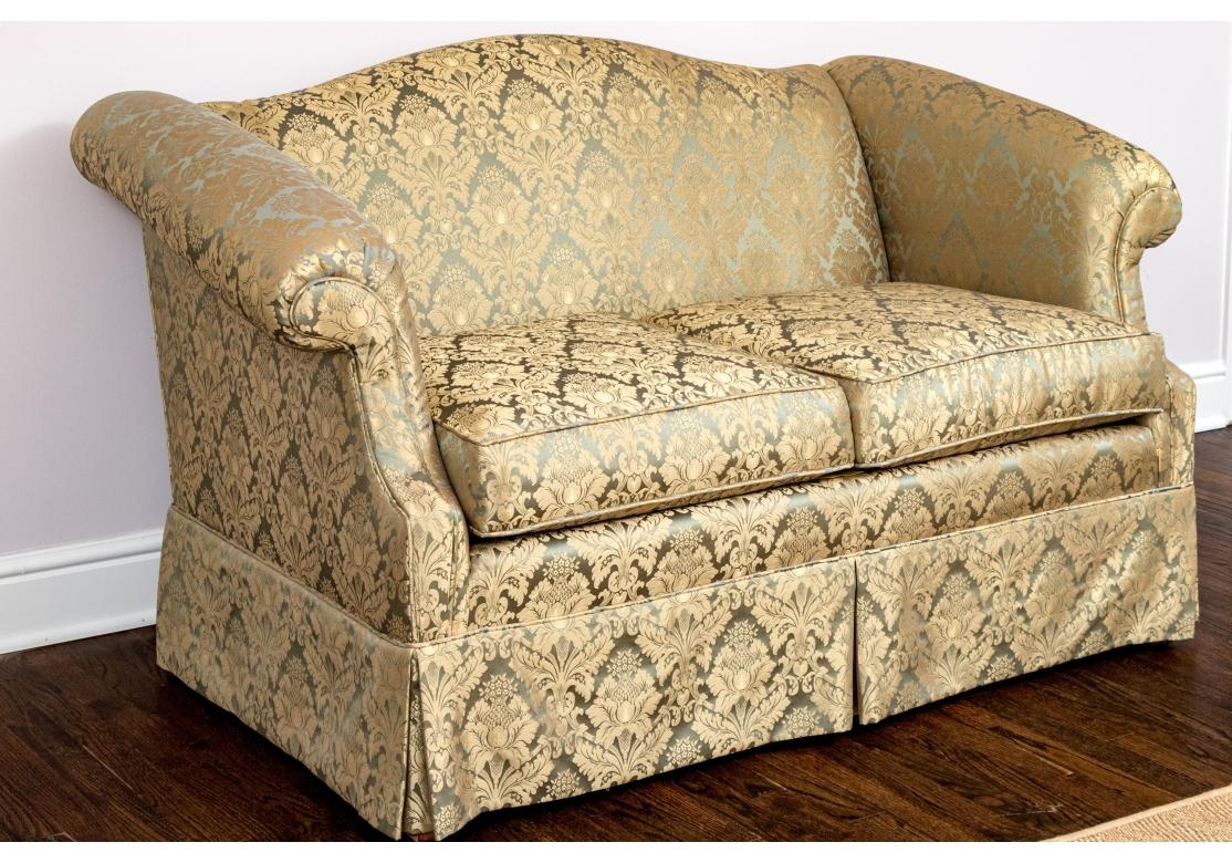 20th Century Fine Pair Of Custom Upholstered Camelback Love Seats For Sale