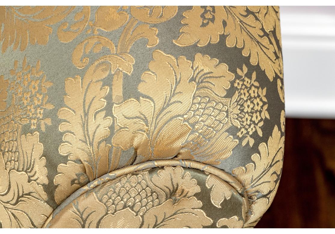 Fabric Fine Pair Of Custom Upholstered Camelback Love Seats For Sale