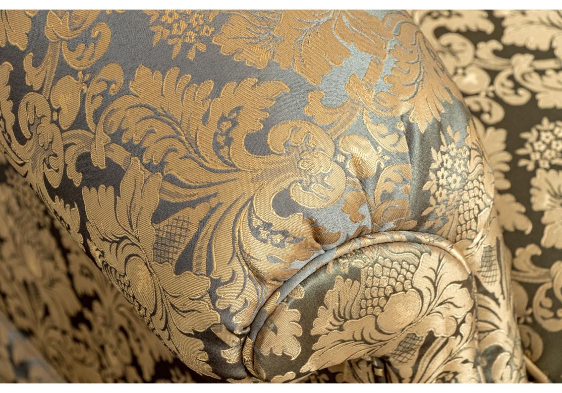 Fine Pair Of Custom Upholstered Camelback Love Seats For Sale 1