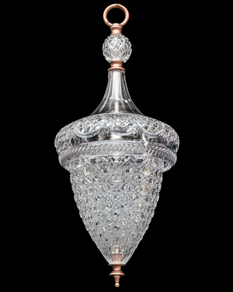 British Fine Pair of Cut Glass Acorn Lanterns by F&C Osler
