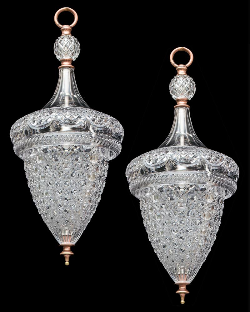 Fine Pair of Cut Glass Acorn Lanterns by F&C Osler In Good Condition In Steyning, West sussex