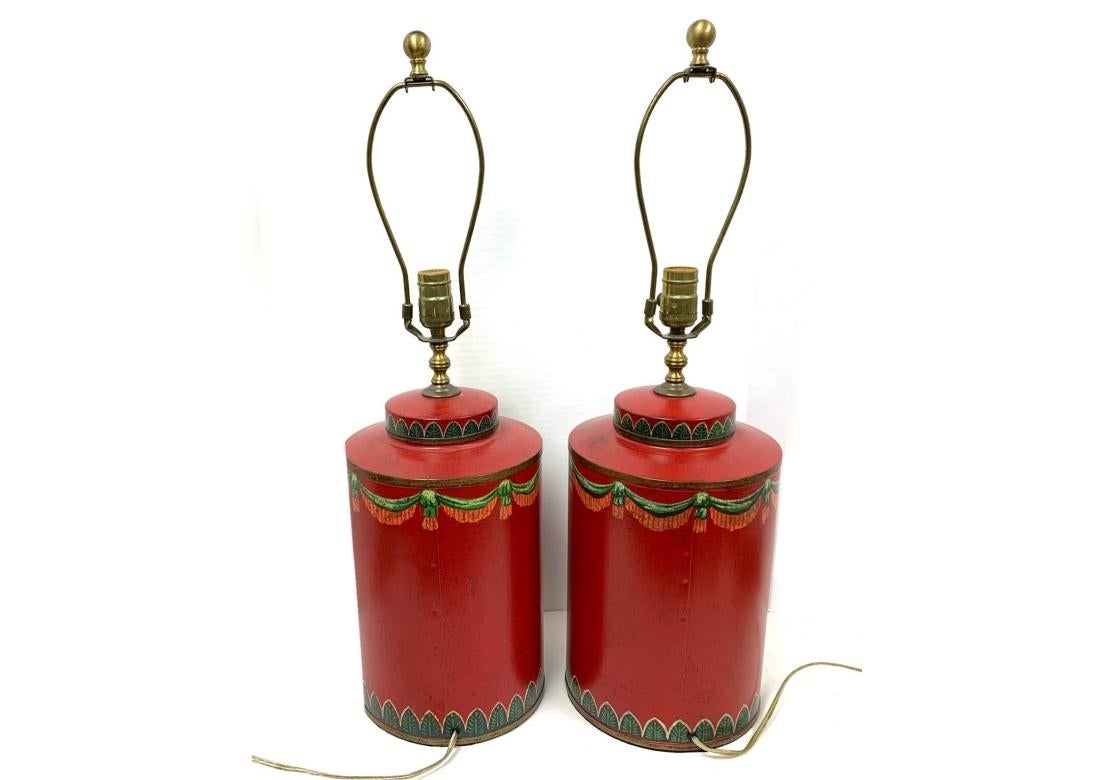 Chinoiserie Fine Pair Of Decorative Tea Canister Form Lamps For Sale