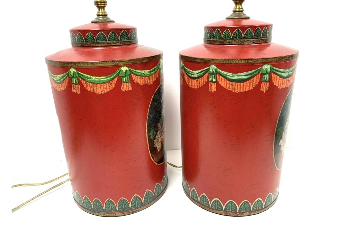 Fine Pair Of Decorative Tea Canister Form Lamps In Fair Condition For Sale In Bridgeport, CT
