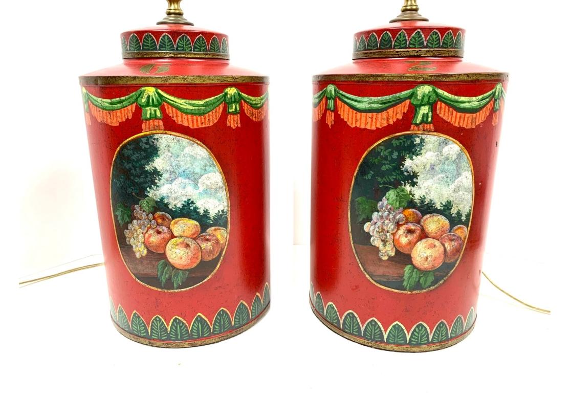 19th Century Fine Pair Of Decorative Tea Canister Form Lamps For Sale