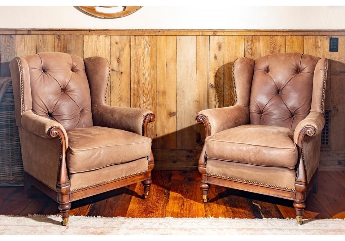 Fine Pair of Drexel for Lillian August Leather Wing Chairs 7