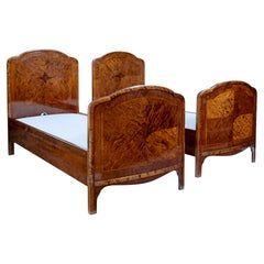 Antique Fine Pair of Early 20th Century Inlaid Birch Single Beds