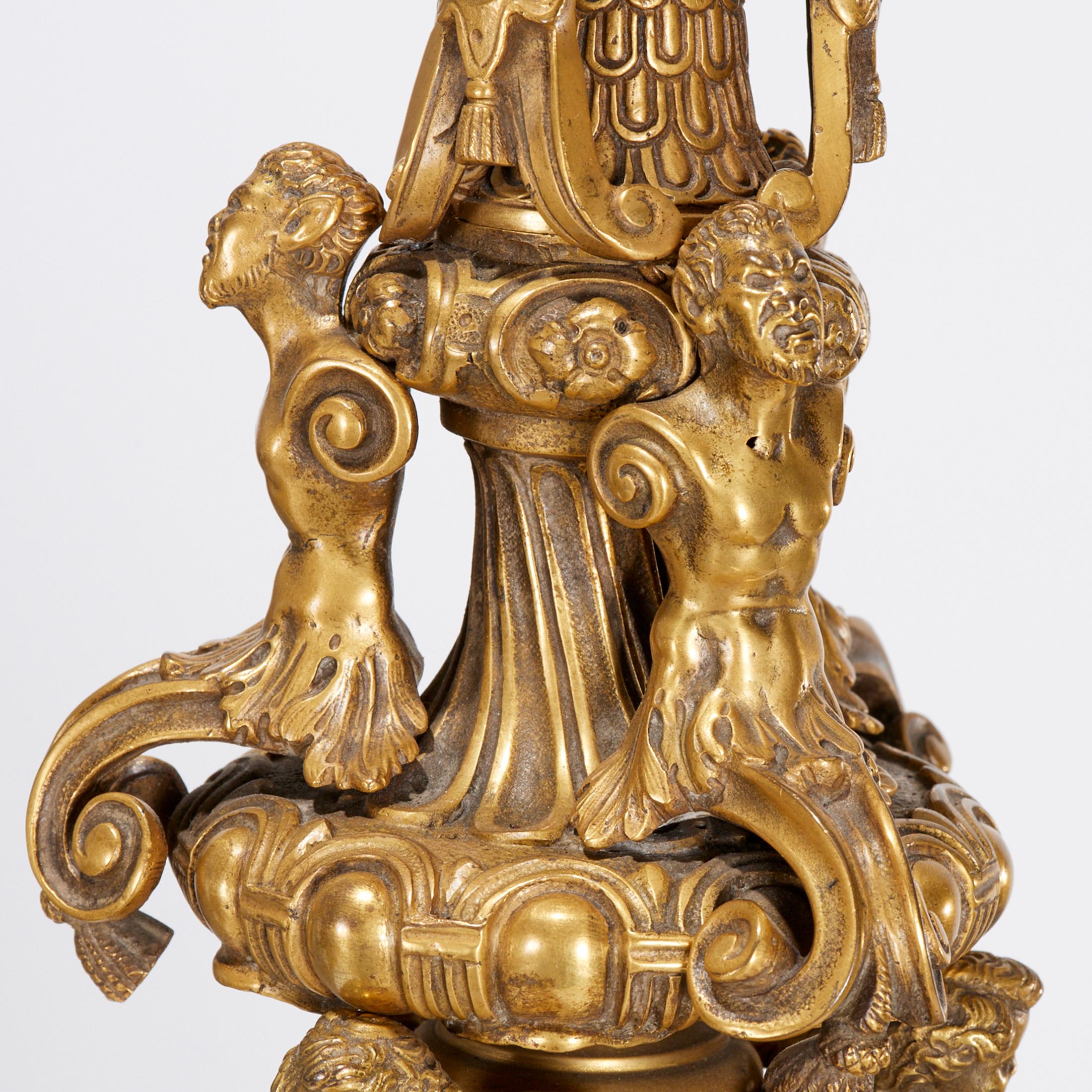 Fine Pair of E.F. Caldwell Bronze and Rouge Royale Marble Lamps In Good Condition For Sale In New York, NY