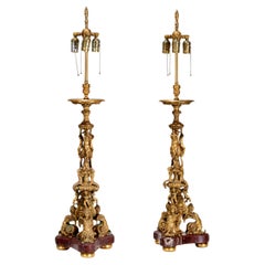 Fine Pair of E.F. Caldwell Bronze and Rouge Royale Marble Lamps