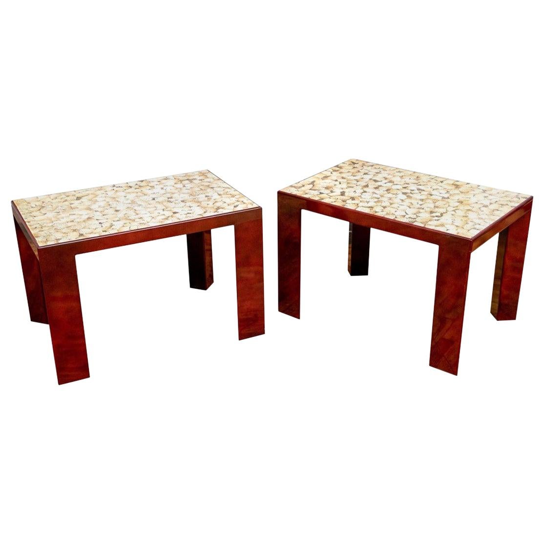 Fine Pair of Eggshell Lacquered Side Tables