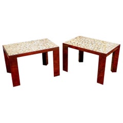 Fine Pair of Eggshell Lacquered Side Tables