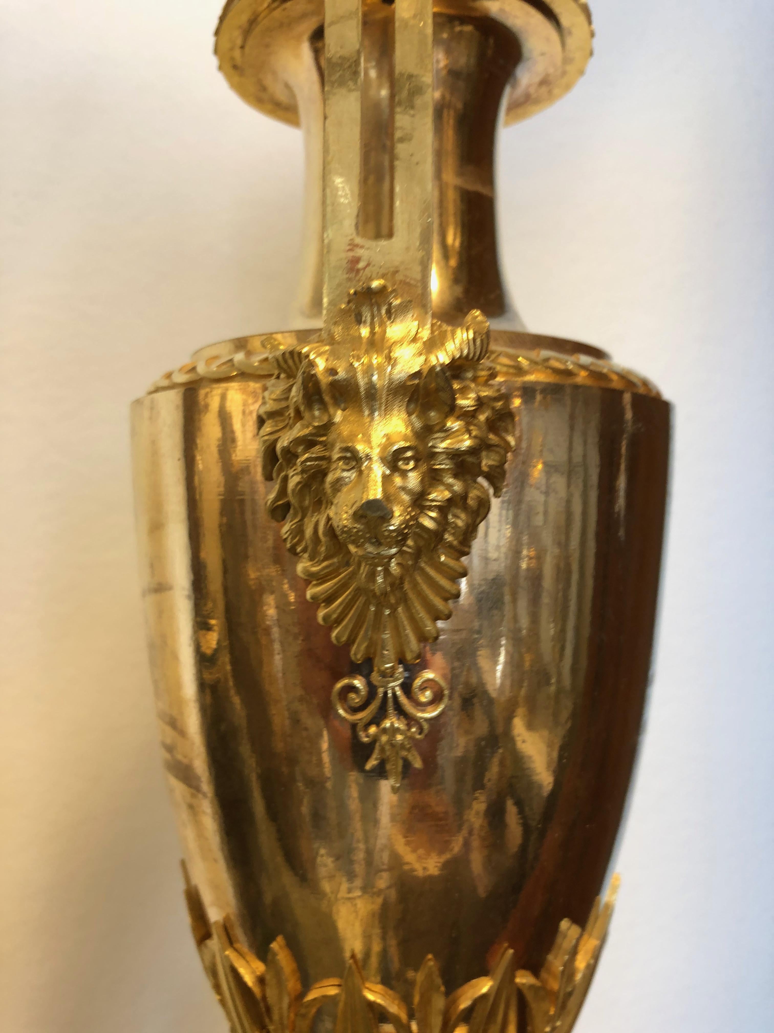 Fine Pair of Empire Gilt Bronze and Marble Vases, Paris, circa 1810 5