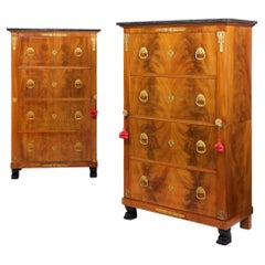 Fine Pair of Empire Style Antique Mahogany Chests Armoires Cabinets