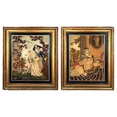 Fine Pair of English 18th Century Silkwork Pictures