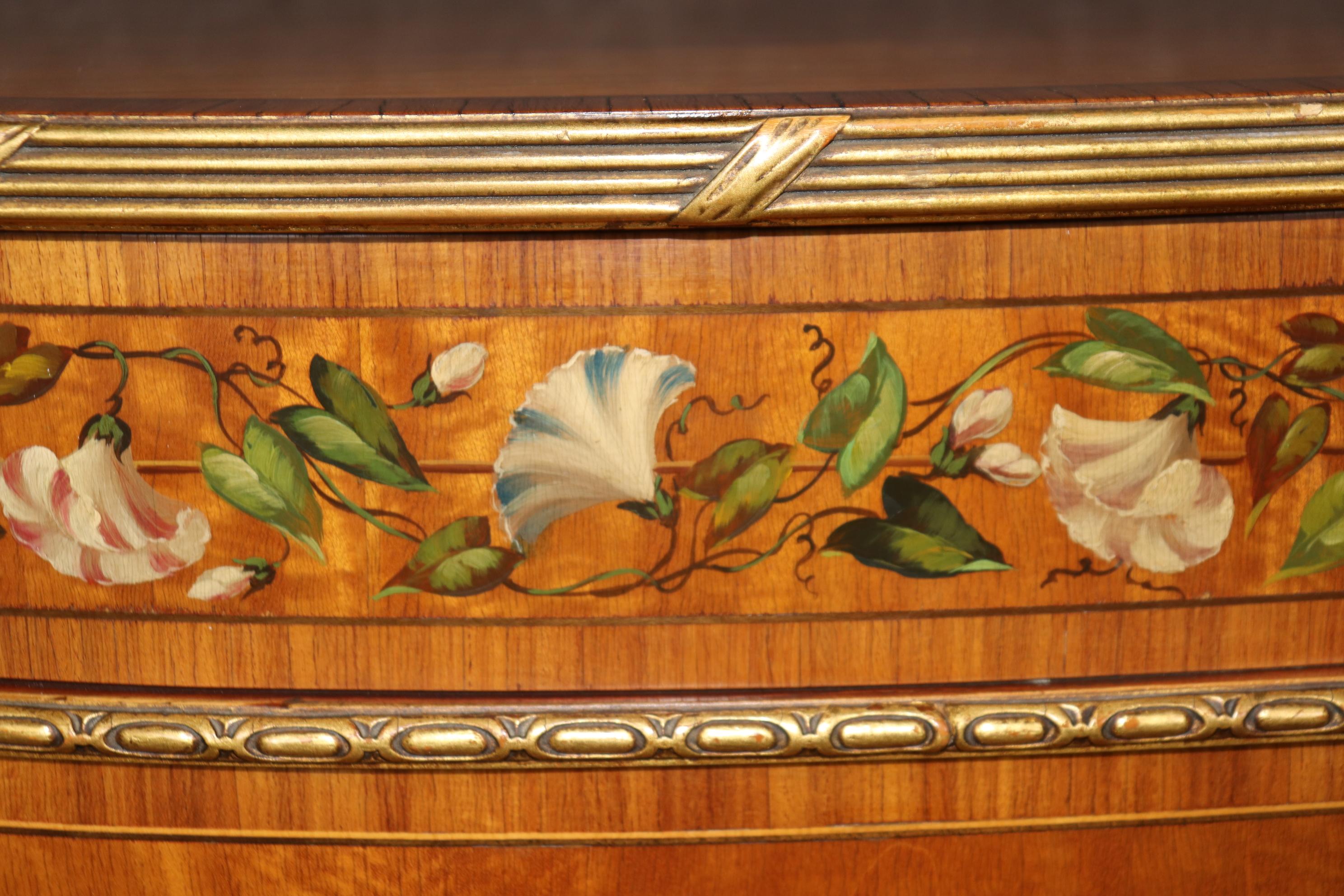 Fine Pair of English Adams Satinwood Paint Decorated Demilune Commodes 6