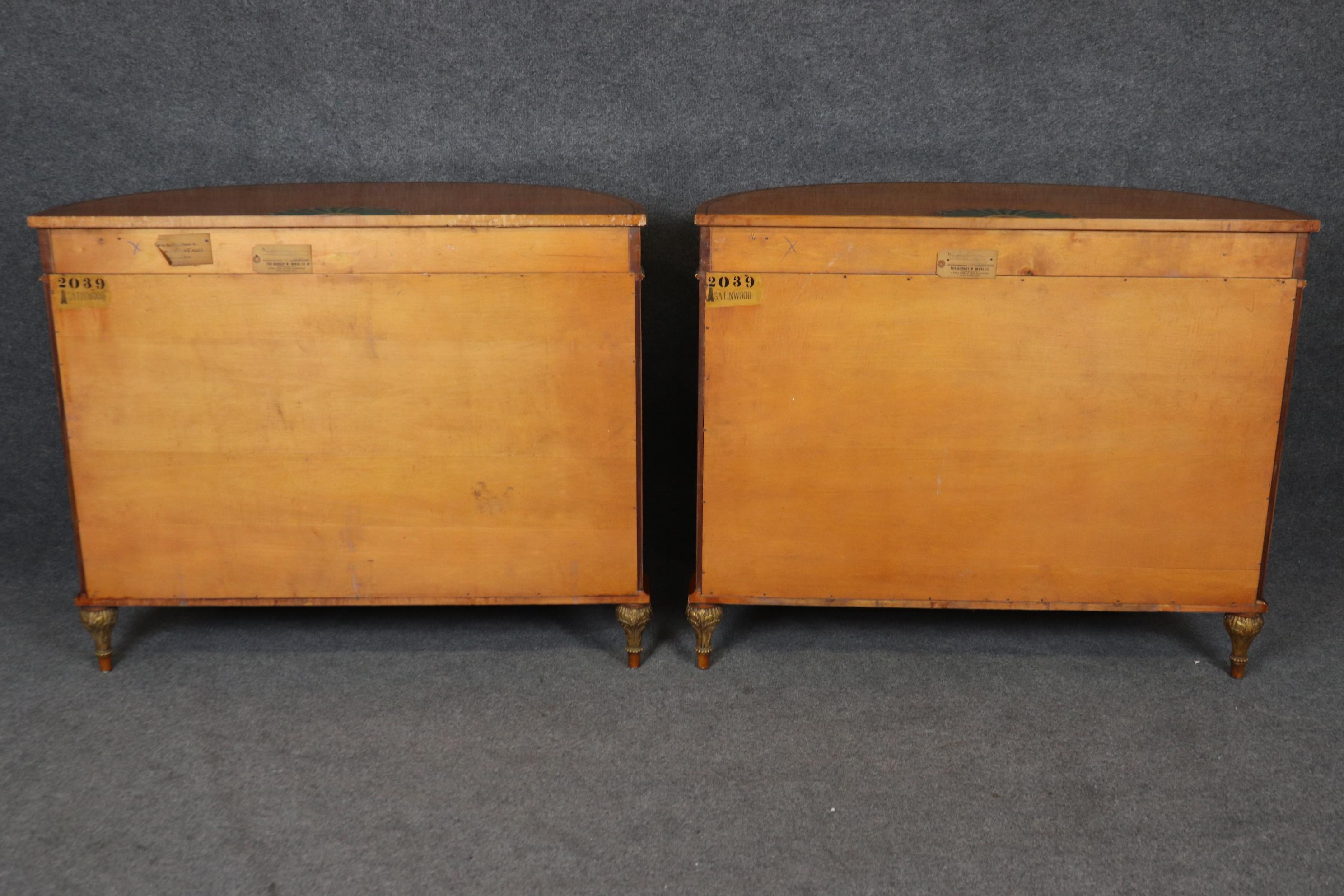 Fine Pair of English Adams Satinwood Paint Decorated Demilune Commodes 2