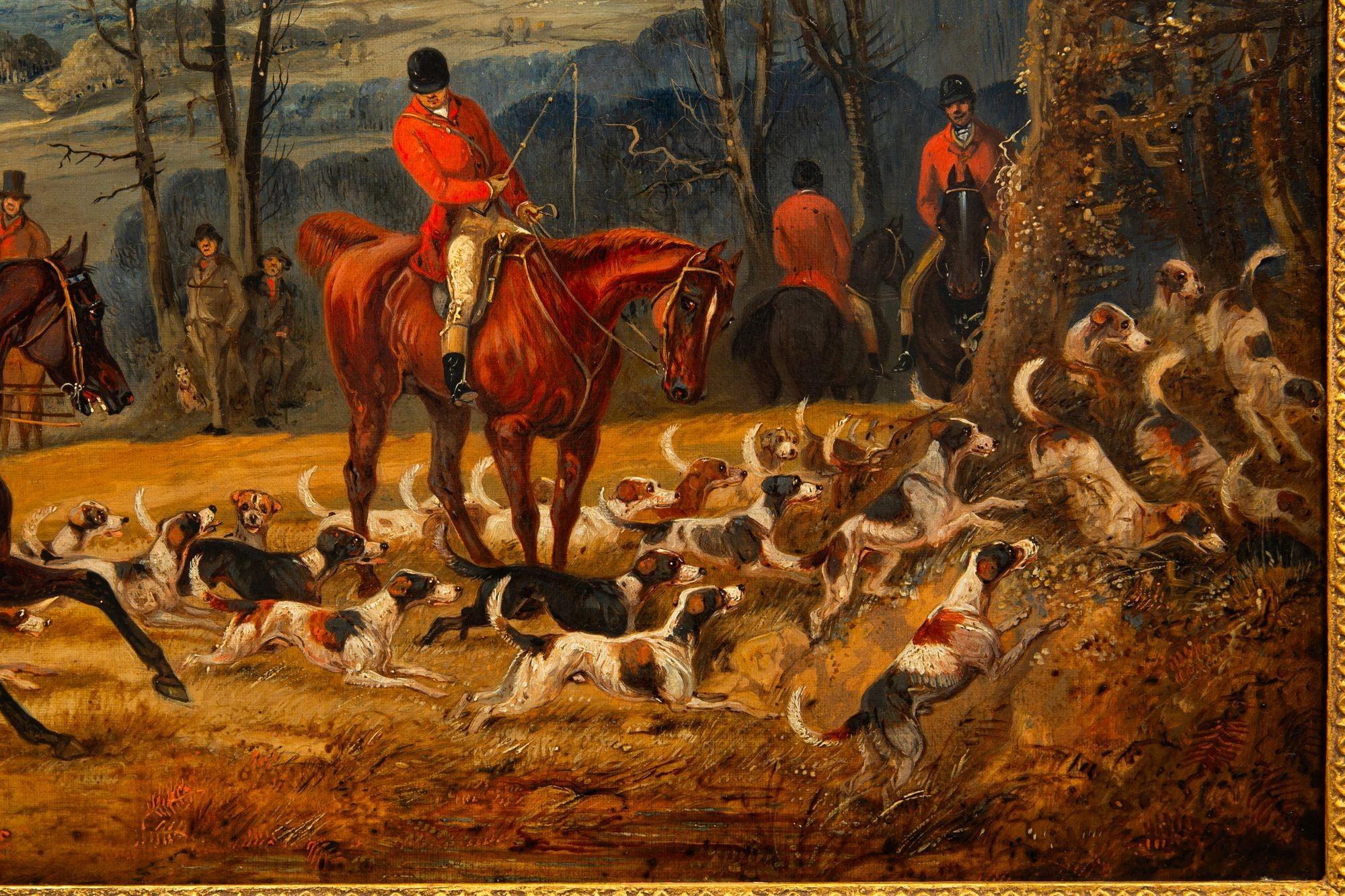 Pareja de cuadros antiguos ingleses al óleo con escenas de caza de Samuel Henry Alken en Bueno estado para la venta en Shippensburg, PA