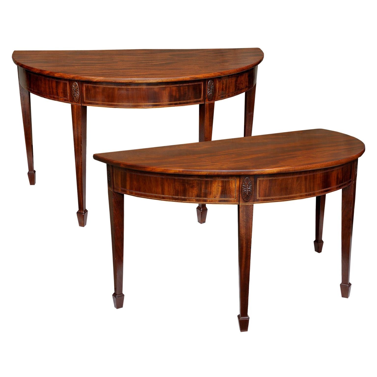 Fine Pair of English George III Demilune Side Tables, circa 1780 For Sale